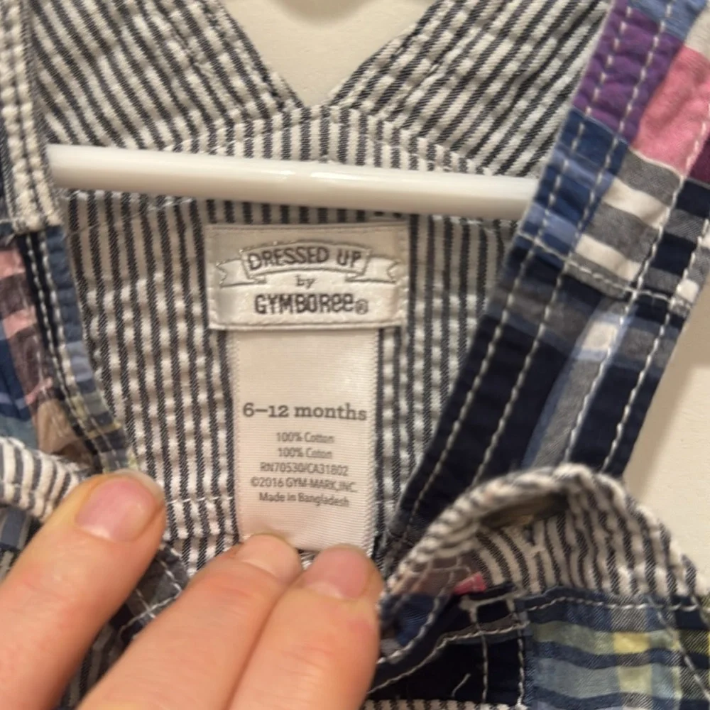 Gymboree Blue White and Pink Madras Romper 6-12 month old baby